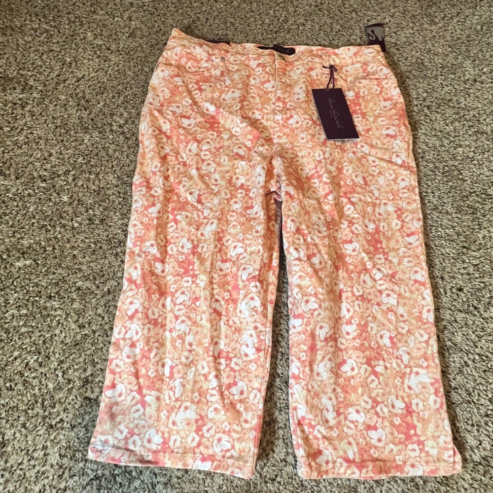 Gloria Vanderbilt Amanda Capri Pants Women 16 Peach Floral High Rise Cropped NEW